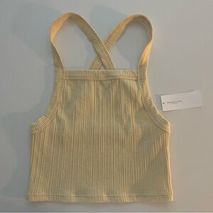 American Eagle Pale Yellow Ribbed Cross Strap Cropped Tank Top